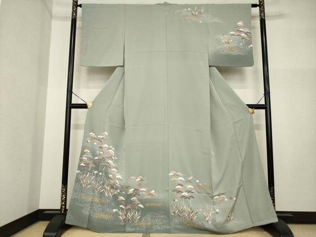 平和屋着物●訪問着　友禅　松　暈し染め　金彩　三越扱い　正絹　逸品　AABI4460ck