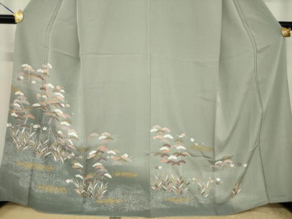 平和屋着物●訪問着　友禅　松　暈し染め　金彩　三越扱い　正絹　逸品　AABI4460ck