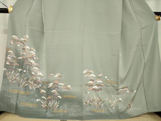 平和屋着物●訪問着　友禅　松　暈し染め　金彩　三越扱い　正絹　逸品　AABI4460ck
