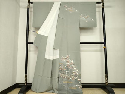 平和屋着物●訪問着　友禅　松　暈し染め　金彩　三越扱い　正絹　逸品　AABI4460ck
