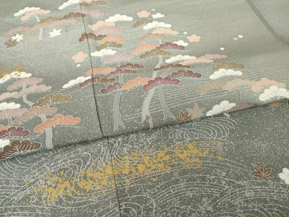 平和屋着物●訪問着　友禅　松　暈し染め　金彩　三越扱い　正絹　逸品　AABI4460ck