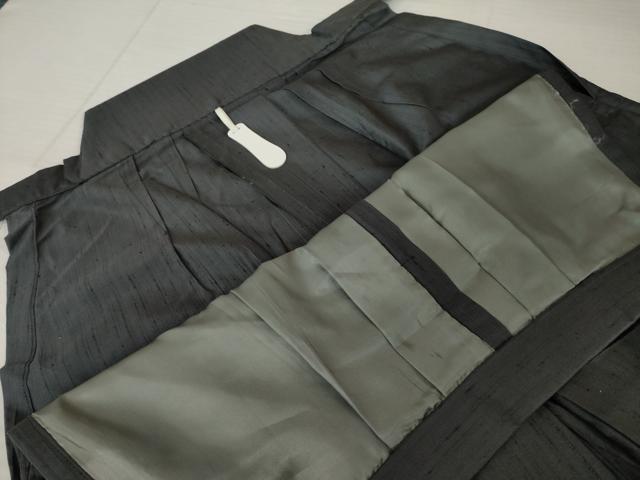 平和屋着物●男性　野袴　紬地　色無地　消炭色　正絹　逸品　AABI4462ck