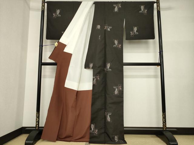 平和屋着物●本場大島紬　カタス9マルキ　兎　地空き　正絹　逸品　AABI4468ck
