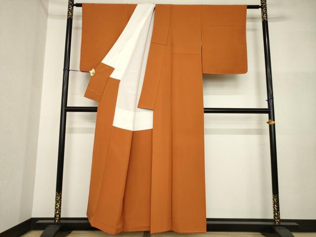 平和屋着物●上質な色無地　黄櫨染色　正絹　逸品　AABI4482ck