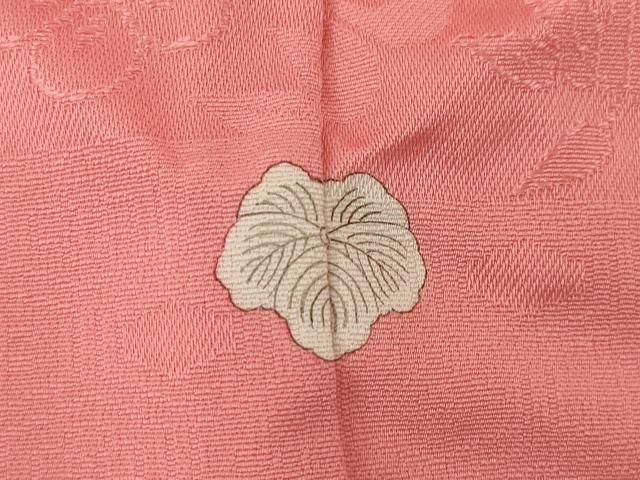 平和屋着物●上質な色無地　横段吉祥花地紋　甚三紅色　正絹　逸品　AABI4483ck