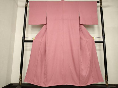 平和屋着物●上質な色無地　蘇芳香色　洗える着物　AABI4485ck