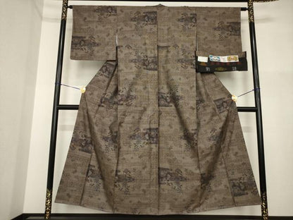 平和屋着物●本場大島紬　純泥染　手織り　カタス9マルキ　更紗花蝶唐草文　恵絹織物謹製　証紙付き　正絹　逸品　未使用　AABI4486ck