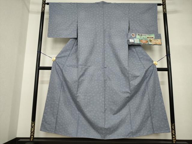 平和屋着物●本場大島紬　カタス7マルキ　麻の葉文様　久野織物謹製　白恵色泥　恵美知雄作　証紙付き　正絹　逸品　AABI4487ck
