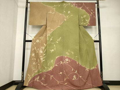 平和屋着物●訪問着　更紗花唐草文　金彩　正絹　逸品　AABI4488ck