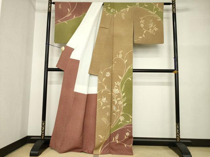 平和屋着物●訪問着　更紗花唐草文　金彩　正絹　逸品　AABI4488ck