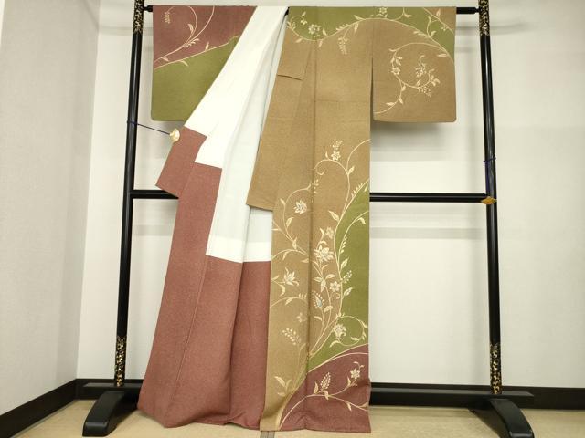 平和屋着物●訪問着　更紗花唐草文　金彩　正絹　逸品　AABI4488ck