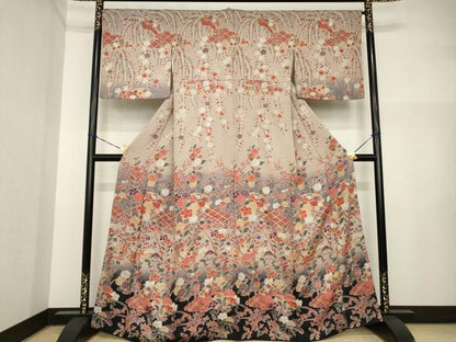 平和屋着物●訪問着　辻が花　地紙花文　暈し染め　銀彩　正絹　逸品　AABI4489ck
