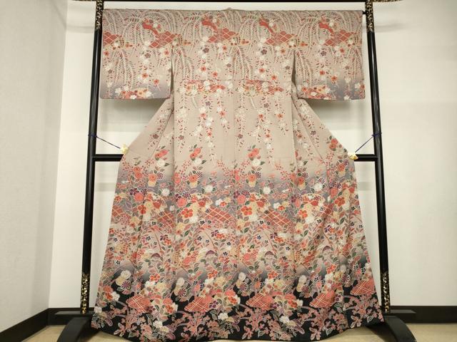 平和屋着物●訪問着　辻が花　地紙花文　暈し染め　銀彩　正絹　逸品　AABI4489ck