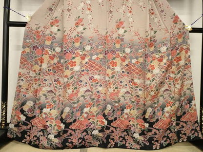 平和屋着物●訪問着　辻が花　地紙花文　暈し染め　銀彩　正絹　逸品　AABI4489ck