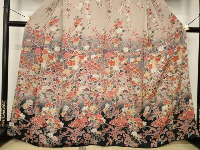 平和屋着物●訪問着　辻が花　地紙花文　暈し染め　銀彩　正絹　逸品　AABI4489ck