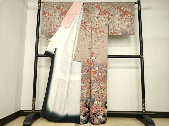 平和屋着物●訪問着　辻が花　地紙花文　暈し染め　銀彩　正絹　逸品　AABI4489ck