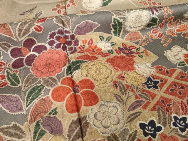 平和屋着物●訪問着　辻が花　地紙花文　暈し染め　銀彩　正絹　逸品　AABI4489ck