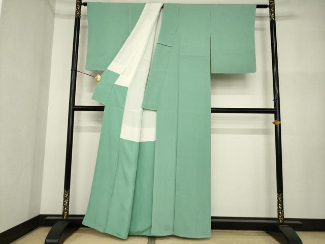 平和屋着物●上質な色無地　薄青色　鬼しぼ縮緬　正絹　逸品　AABI4490ck
