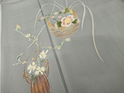 平和屋着物●訪問着　友禅　作家物　伍平　飾花文　正絹　逸品　AABI4492ck