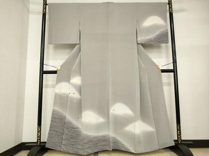 平和屋着物●訪問着　刺繍　遠山文　暈し染め　金彩　鬼しぼ縮緬　正絹　逸品　AABI4493ck
