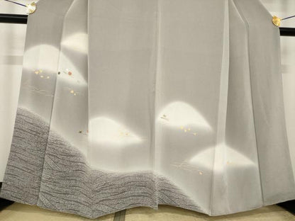 平和屋着物●訪問着　刺繍　遠山文　暈し染め　金彩　鬼しぼ縮緬　正絹　逸品　AABI4493ck