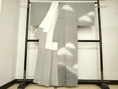 平和屋着物●訪問着　刺繍　遠山文　暈し染め　金彩　鬼しぼ縮緬　正絹　逸品　AABI4493ck