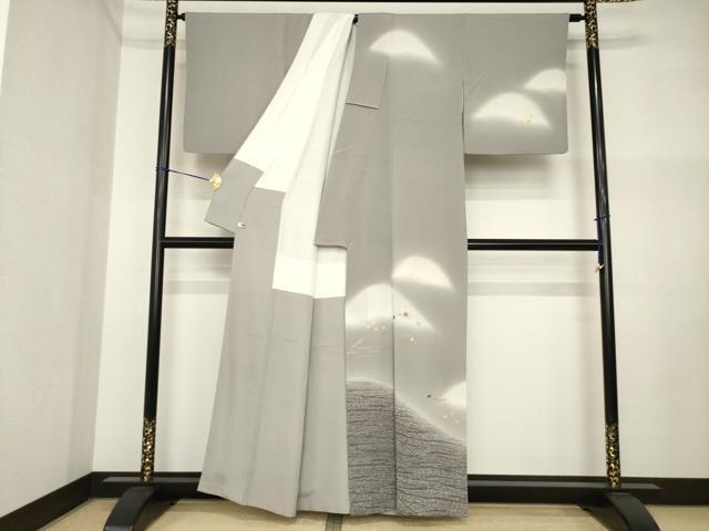 平和屋着物●訪問着　刺繍　遠山文　暈し染め　金彩　鬼しぼ縮緬　正絹　逸品　AABI4493ck