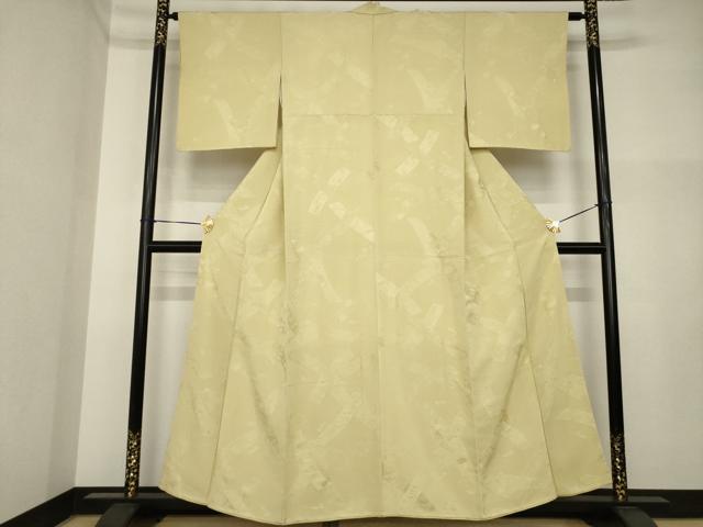 平和屋着物●上質な色無地　短冊花地紋　榛色　正絹　逸品　AABI4496ck