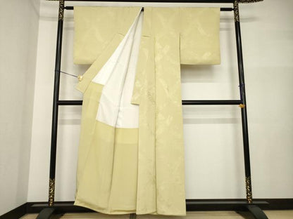 平和屋着物●上質な色無地　短冊花地紋　榛色　正絹　逸品　AABI4496ck