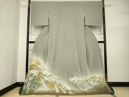 平和屋着物●本加賀友禅作家　池田裕　色留袖　稲穂　雀　正絹　逸品　AABI4503ck