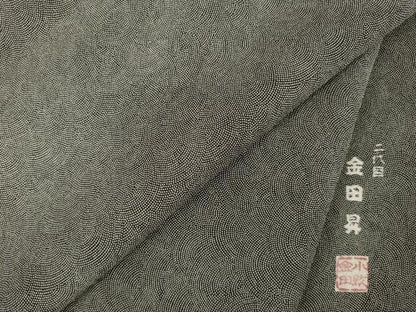 平和屋着物●東京染伝統工芸士　金田昇　江戸小紋　極小鮫小紋柄　黒地　正絹　逸品　AABI4505ck