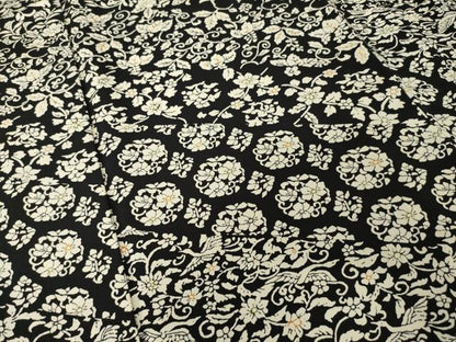平和屋着物●上質な小紋　更紗花文　黒地　正絹　逸品　AABI4507ck