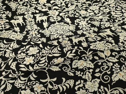 平和屋着物●上質な小紋　更紗花文　黒地　正絹　逸品　AABI4507ck