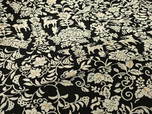 平和屋着物●上質な小紋　更紗花文　黒地　正絹　逸品　AABI4507ck
