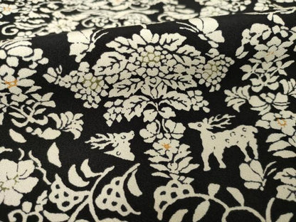 平和屋着物●上質な小紋　更紗花文　黒地　正絹　逸品　AABI4507ck