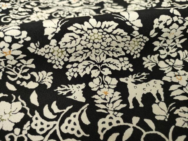 平和屋着物●上質な小紋　更紗花文　黒地　正絹　逸品　AABI4507ck