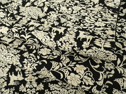 平和屋着物●上質な小紋　更紗花文　黒地　正絹　逸品　AABI4507ck