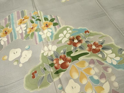 平和屋着物●訪問着　辻が花　刺繍　舞花文　正絹　逸品　AABI4509ck