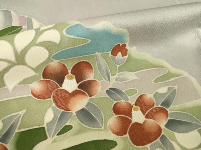 平和屋着物●訪問着　辻が花　刺繍　舞花文　正絹　逸品　AABI4509ck