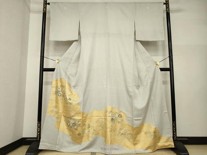 平和屋着物●豪華色留袖　友禅　駒刺繍　道長花文　金彩　摺り剥がし　正絹　逸品　AABI4511ck