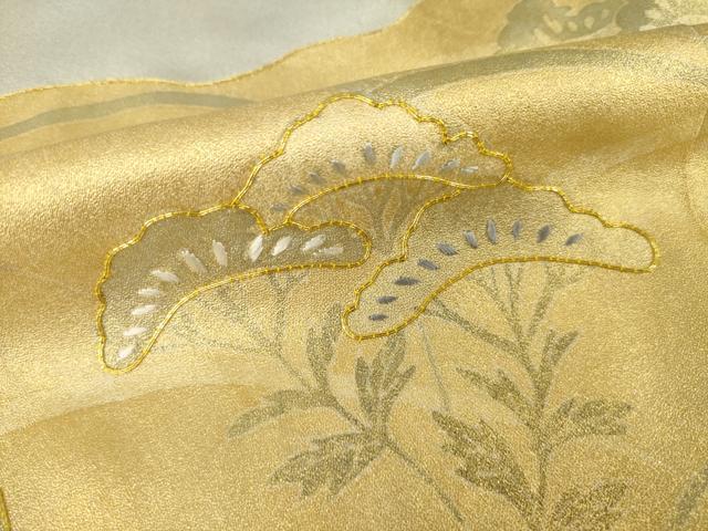 平和屋着物●豪華色留袖　友禅　駒刺繍　道長花文　金彩　摺り剥がし　正絹　逸品　AABI4511ck