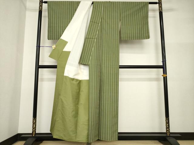 平和屋着物●上質な紬　縞　正絹　逸品　AABI4512ck