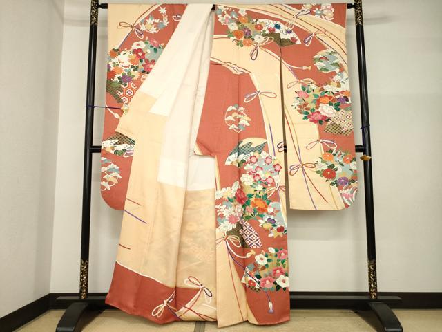 平和屋着物●豪華振袖　駒刺繍　吉祥花文　金彩　正絹　逸品　AABI4515ck