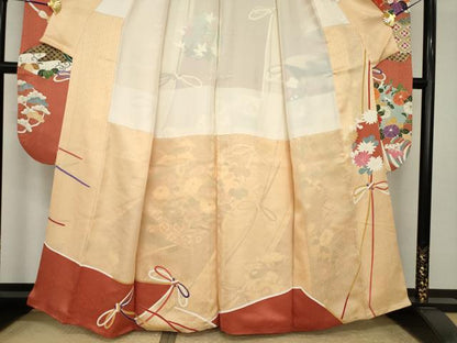 平和屋着物●豪華振袖　駒刺繍　吉祥花文　金彩　正絹　逸品　AABI4515ck