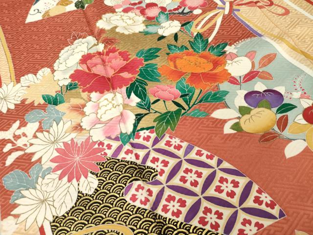 平和屋着物●豪華振袖　駒刺繍　吉祥花文　金彩　正絹　逸品　AABI4515ck