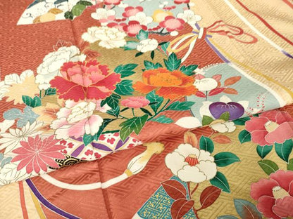 平和屋着物●豪華振袖　駒刺繍　吉祥花文　金彩　正絹　逸品　AABI4515ck