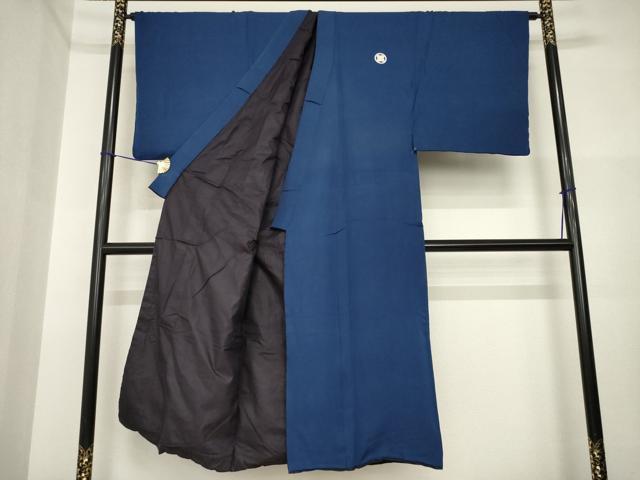 平和屋着物●男性　色紋付・羽織セット　紺青色　正絹　逸品　AABI4516ck