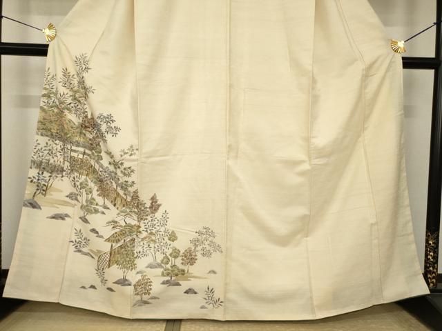 平和屋着物●訪問着　摺り型友禅　紬地　風景文　金彩　正絹　逸品　AABI4520ck