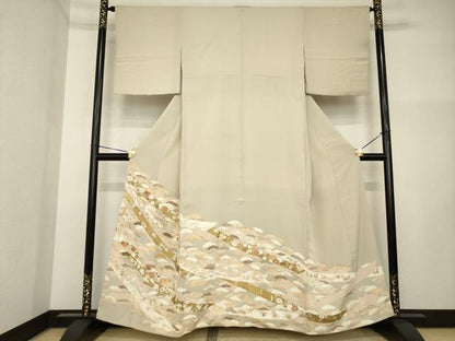 平和屋着物●豪華色留袖　友禅　駒刺繍　蔓帯吉祥花文　金彩　正絹　逸品　AABI4521ck