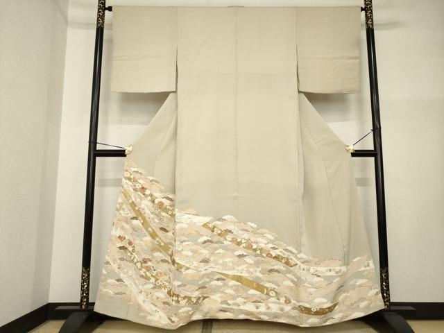 平和屋着物●豪華色留袖　友禅　駒刺繍　蔓帯吉祥花文　金彩　正絹　逸品　AABI4521ck